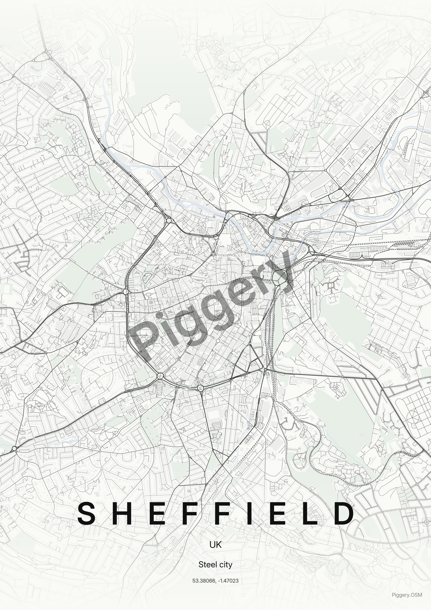 Sheffield Gallery Ink custom map poster by Piggery Studio