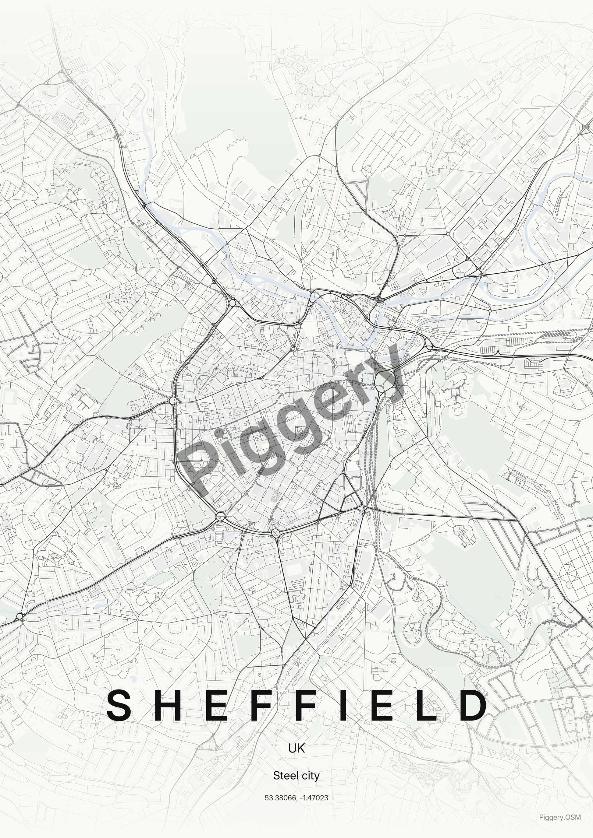 Sheffield Gallery Ink custom map poster by Piggery Studio