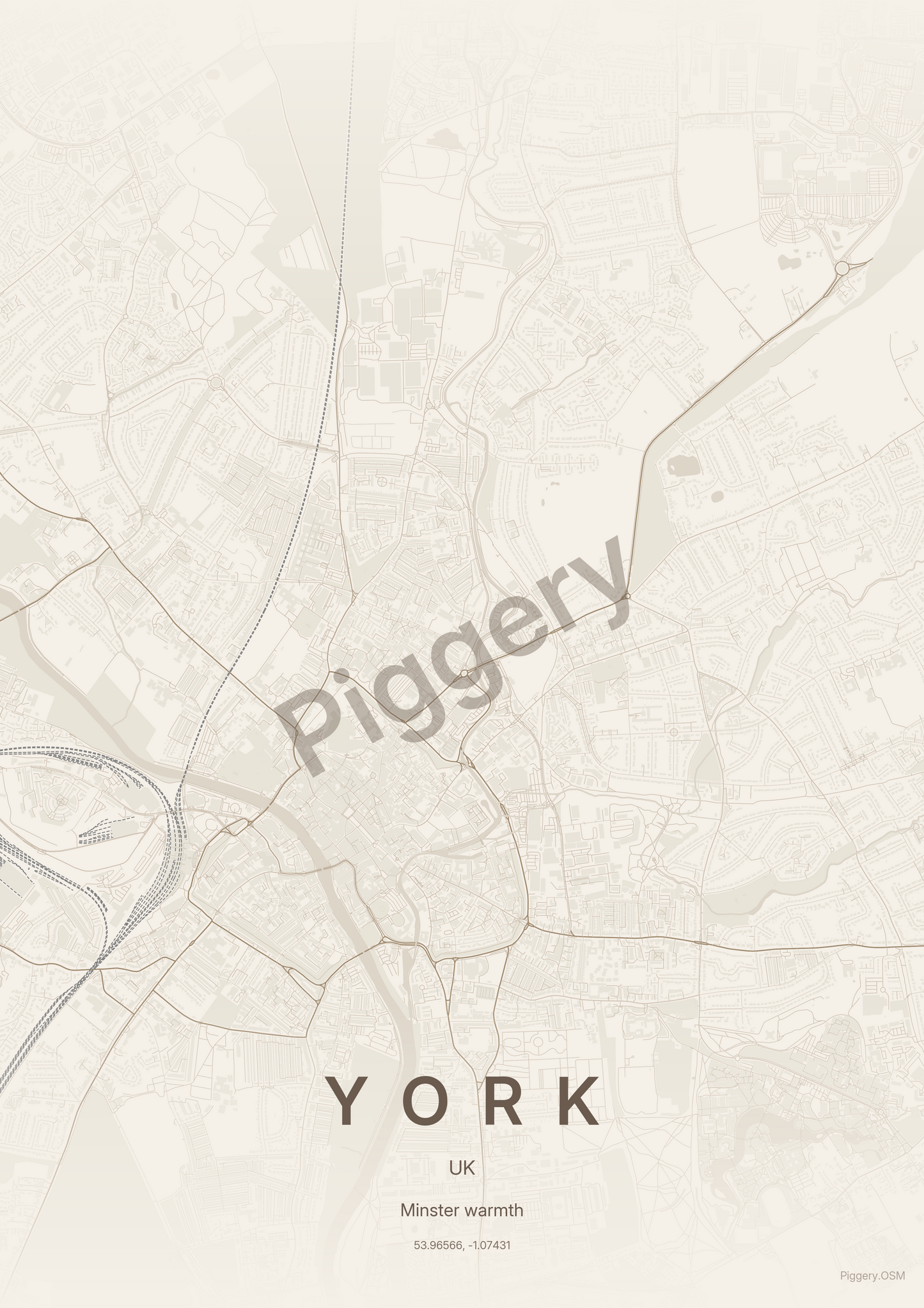 York Sandstone Calm custom map poster by Piggery Studio