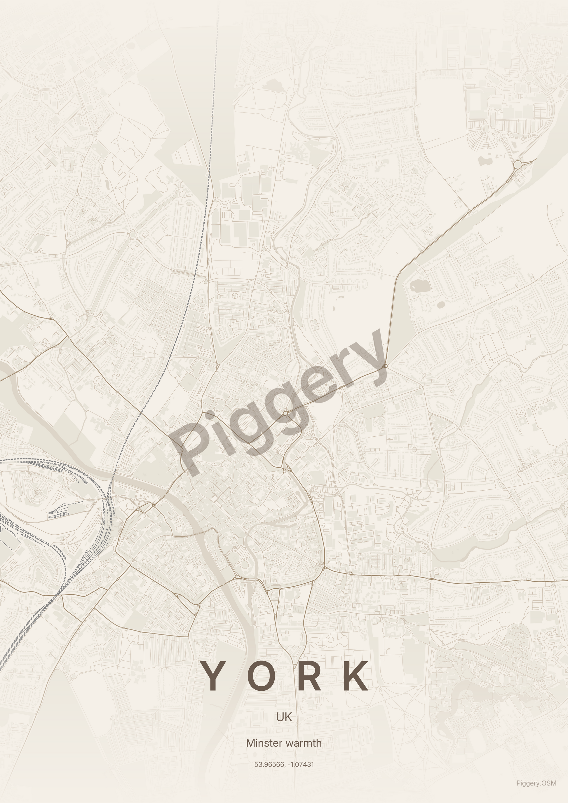 York Sandstone Calm custom map poster by Piggery Studio